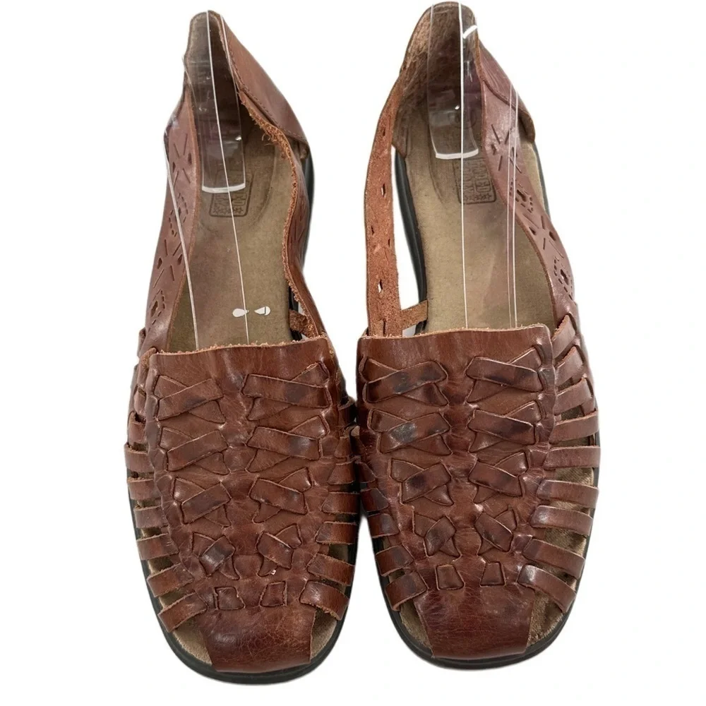 Faded Glory Tara flats size 8.5 brown leather square toe woven 80s 90s vintage